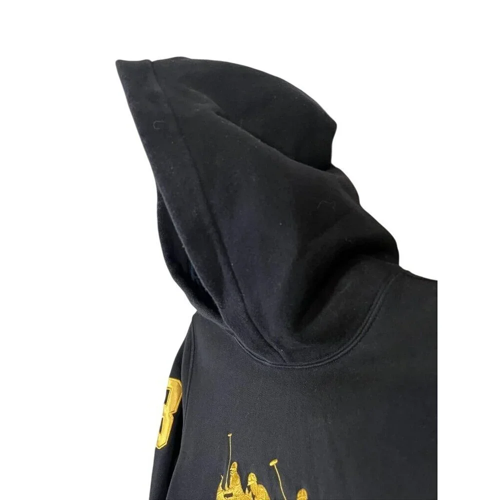 Ralph Lauren XL 3 Horse‎ Hoodie Black Kid Preppy Embroidery Luxury Classic Retro